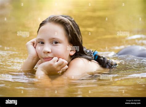 teenage girl swimming  river stock photo alamy