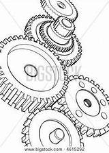 Gears Gear Drawing Sketch Tattoo Cogs Line Mechanical Steampunk Coloring Tattoos Outline Wheels Drawings Mechanism Stencil Stock Illustration Clock Nicknacks sketch template