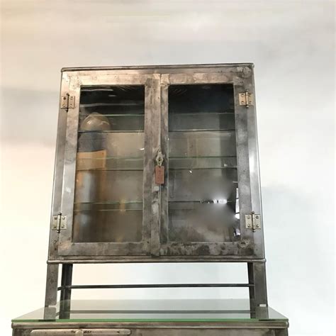 Industrial Brushed Steel Glass Front Apothecary Display