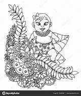 Illustration Stress Girl Anti Vector Drawing Zentangl Baby Stock Doodle Meditative Exercises Coloring Book Adults Frame Flower Depositphotos sketch template