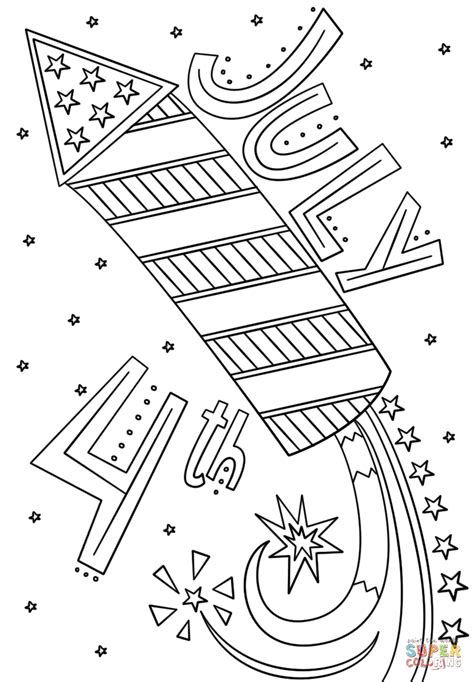 gambar fourth july fireworks doodle coloring page  printable click
