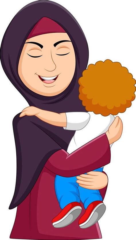 Muslim Mother Hugging Her Son 8387086 Vector Art At Vecteezy