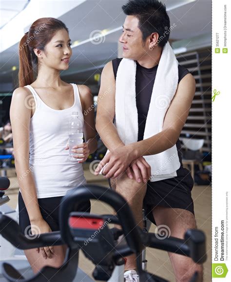 Man And Woman Talking In Gym Stock Image Image Of