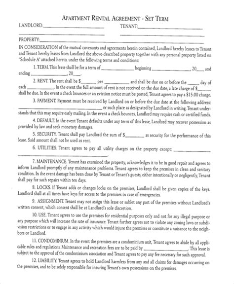apartment rental lease agreement template