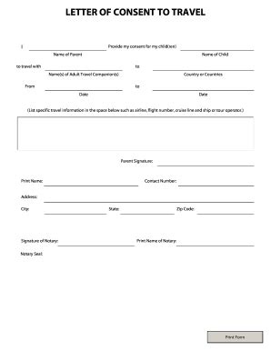 printable child travel consent form templates fillable samples