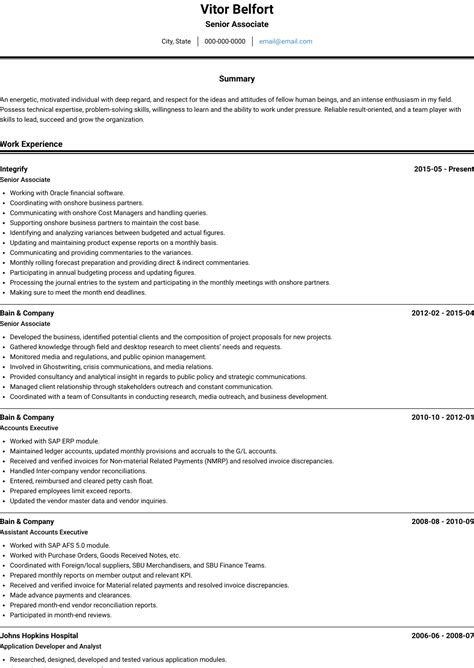 senior associate resume samples  templates visualcv