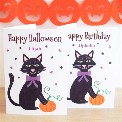 personalised halloween birthday card  sunny clouds