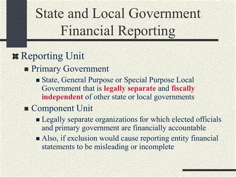 state  local government financial reporting reporting unit primary