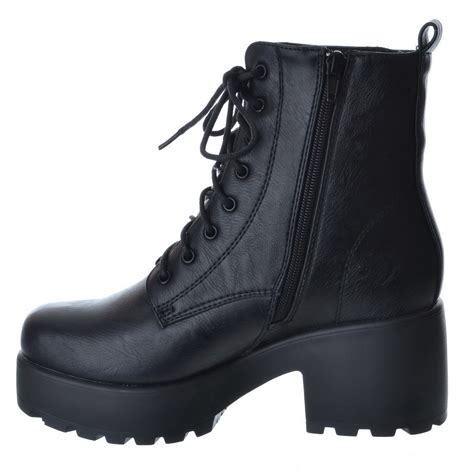 womens ladies army combat platform lace  zip biker platform ankle boots shoes ebay