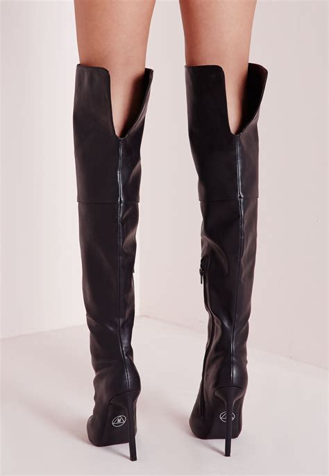 Lyst Missguided Faux Leather Thigh High Peep Toe Boots