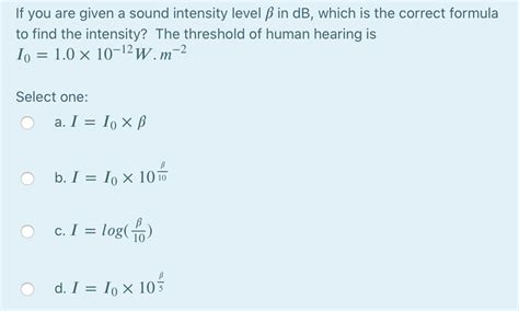 solved      sound intensity level ss  db cheggcom