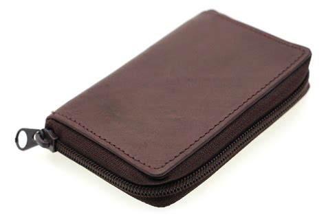 genuine leather credit card holder case zipper closed  sleeves  ids