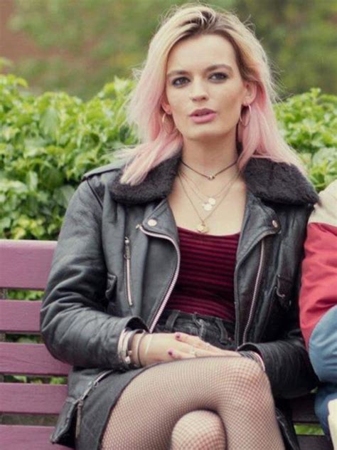 Emma Mackey Sex Education Black Leather Jacket Stars Jackets
