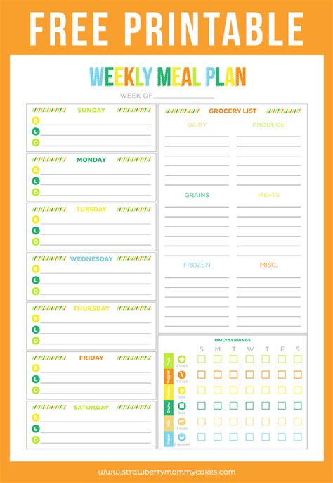 printable weekly meal planner strawberry mommycakes