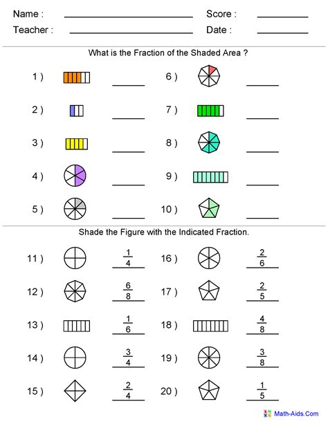 fractions worksheets printable fractions worksheets  teachers