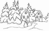 Coloring Winter Cabin Pages Advertisement Landscape Snow Scene sketch template