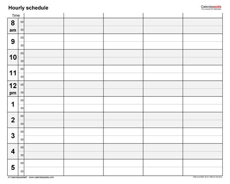 hourly schedules  microsoft excel format  templates