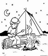 Camping Coloring Pages Camp Printable Campfire Sheet Preschool Fire Evening Tent Place Kids Sheets Colouring Book Marshmallows Summer Boy Fun sketch template