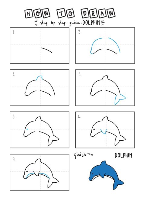 draw  cartoon dolphin step  step  young children rainbow