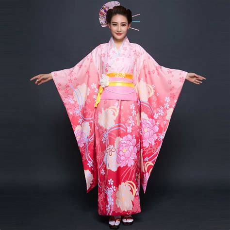 high quality pink japanese women kimono yukata with obi sexy women s