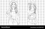 Coloring Girls Pages Two Beautiful Vector Royalty sketch template