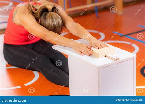 woman  sit  reach flexibility test stock image image  reach