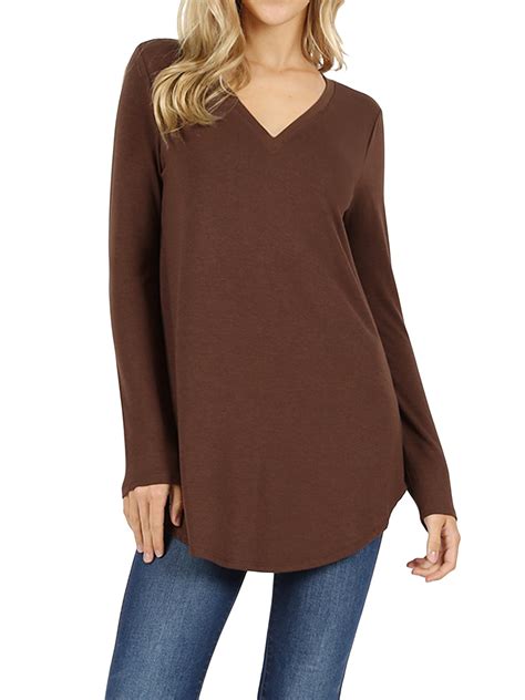 zenana women and plus relaxed fit long sleeve v neck round hem jersey
