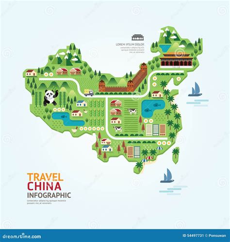 infographic travel  landmark china map shape template design stock