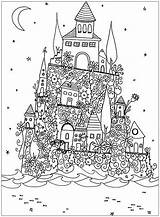 Castle Fantasy Coloring Architecture Adult Pages Adults Drawing Living Drawings sketch template