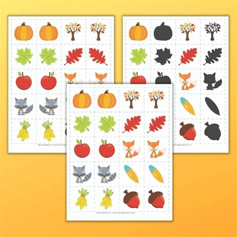 printable fall matching game  toddlers preschoolers