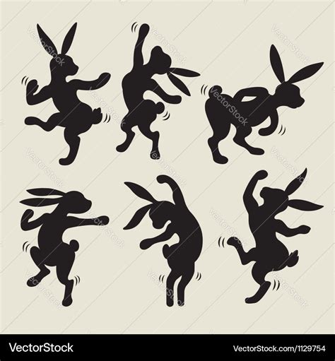 dancing rabbit silhouette royalty  vector image