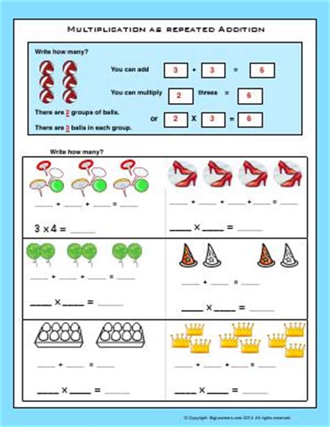repeated addition worksheets  grade