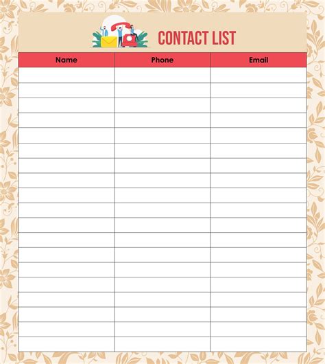 phone contact list template printable printablee fanny printable