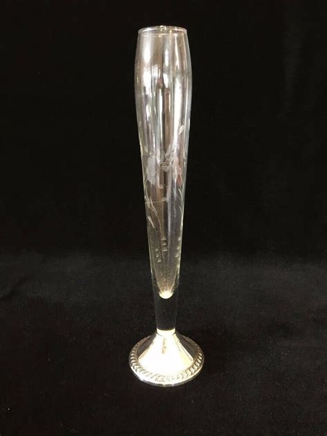 Duchin Creation Weighted 925 Sterling Silver Etched Glass Bud Vase 10