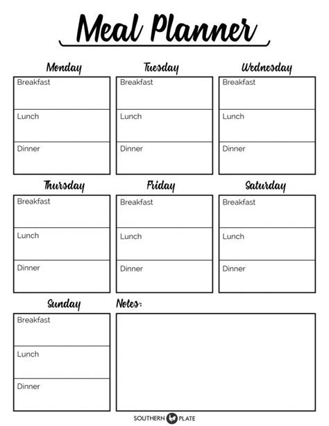 menu planner printable meal planner template weekly meal planner