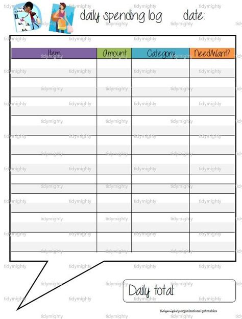 daily spending log expense tracker printable   tidymighty