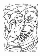 Coloring Cats Pages Shoe Two Cute Kids Cat Kittens Animals Color Print Dog Incredible Little Girl Chaussure Justcolor sketch template