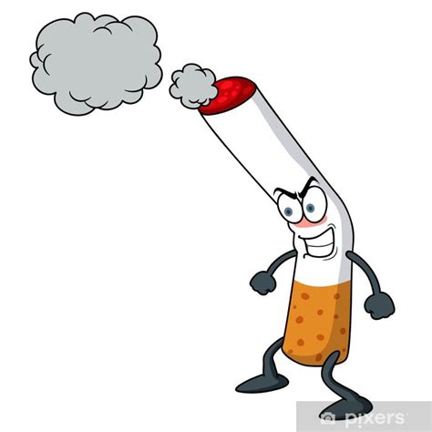 transparant gordijn illustratie van cartoon sigaret karakter met rook pixersbe
