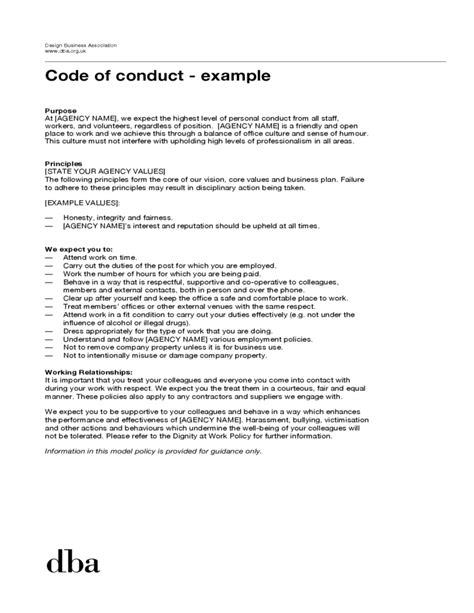 code  conduct template word