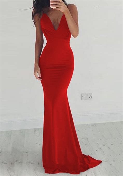 red spaghetti strap deep v neck backless maxi dress maxi dresses