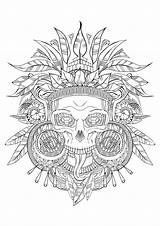 Aztec Coloring Skull Pages Adults Incas Mayans Aztecs Adult Tattoo Printable Mandala Death Book Mexican Color Azteca Incredible Designs Justcolor sketch template
