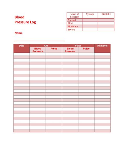 printable blood pressure log templates template lab