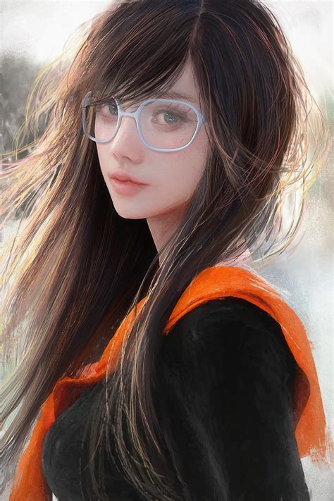 Women Long Hair Brunette Artwork Glasses 1000x1500 Wallpaper