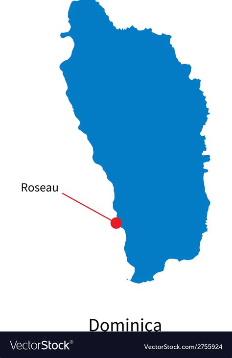 Detailed Map Of Dominica And Capital City Roseau Vector Image