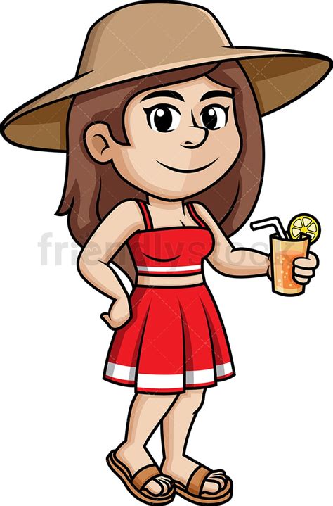 woman wearing summer hat cartoon vector clipart