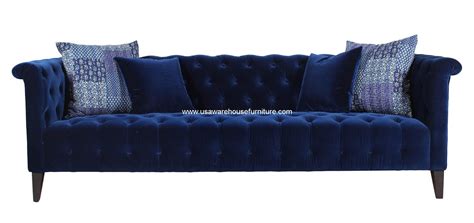marco sofa tufted  navy blue velvet  usa warehouse furniture