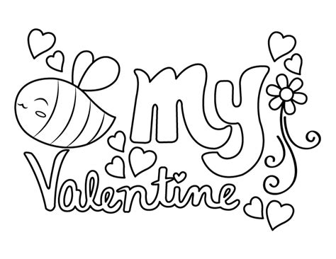 printable cute bee  valentine coloring page