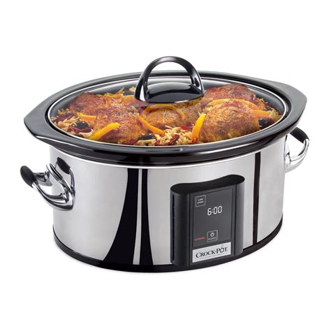crock pot qt oval countdown touchscreen programmable slow cooker polished stainless
