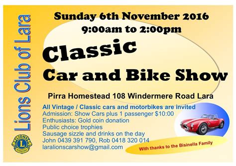 classic car and bike show lara lions club shannons club