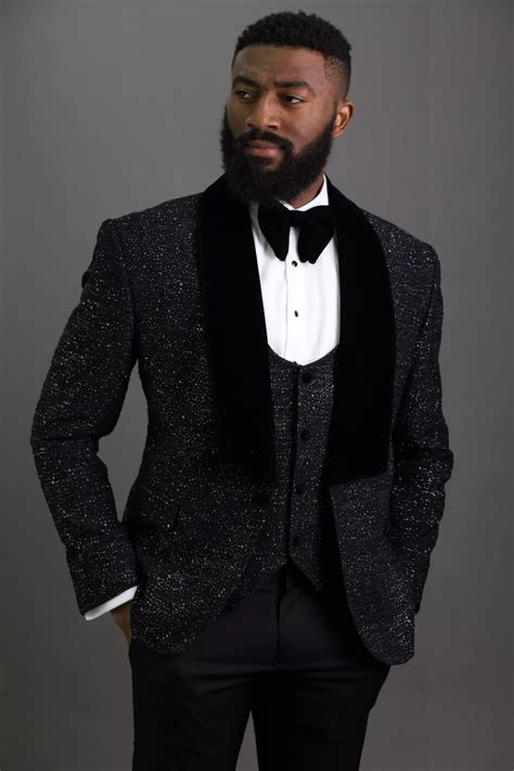 black shimmer dinner tuxedo henry couture paris prom suits  men fashion suits  men